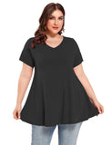 Women V Neck Loose Fit Flowy Short Sleeve Plus Size Casual Tops - LARACE 8059.