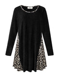 LARACE Plus Leopard Long Sleeve Flowy Shirt Loose Sweater-8084.