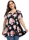 Women's Plus Size Tunic Short Sleeve V Neck Blouses Basic Shirt-LARACE 8054.