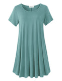 Women's Short Sleeve Swing Tunic Casual Pockets Loose T Shirt Dress-LARACE 8049.