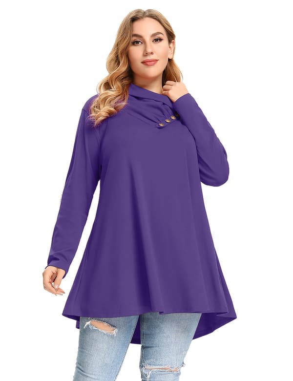 Cowl Neck Sweatshirts Plus Size Tops with Pockets Long Sleeve Tunic Casual Pullover-LARACE 8098.