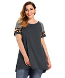 LARACE Leopard Print Tunics Color Block Long Tee Shirt 6XL-8064.