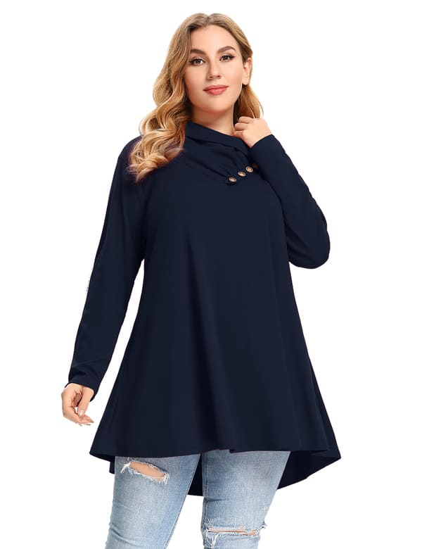 Cowl Neck Sweatshirts Plus Size Tops with Pockets Long Sleeve Tunic Casual Pullover-LARACE 8098.