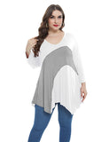 Color Block  Tunic V-Neck Plus Size  3/4 Sleeves Tops-LARACE 8082