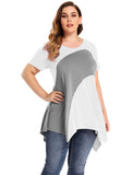 LARACE Color Block V-Neck Flattering Asymmetrical Hemline Long Shirt-8067.