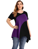 LARACE Color Block V-Neck Flattering Asymmetrical Hemline Long Shirt 6XL-8067.