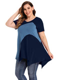 LARACE Color Block V-Neck Flattering Asymmetrical Hemline Long Shirt-8067.