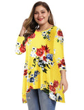 Women's Plus Size Tops floral printed 3/4 Sleeve Loose Fit Flare Swing Tunic -LARACE 8052.