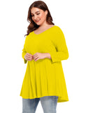 V Neck Loose Fit Flowy Long Sleeve Tunics Tops Plus Size for Women - LARACE 8056.