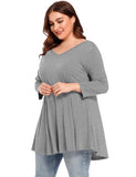 Women's V Neck Loose Fit Flowy 3/4 Sleeve Plus Size Top -LARACE 8057.