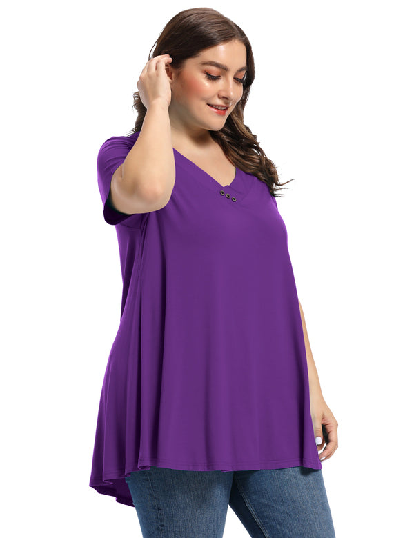 Women's Plus Size Tunic Short Sleeve V Neck Blouses Basic Shirt-LARACE 8054.