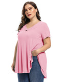 Women's Plus Size Tunic Short Sleeve V Neck Blouses Basic Shirt-LARACE 8054.