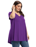 Women's Plus Size Tunic Short Sleeve V Neck Blouses Basic Shirt-LARACE 8054.