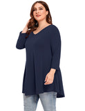 Women's V Neck Loose Fit Flowy 3/4 Sleeve Plus Size Top -LARACE 8057.