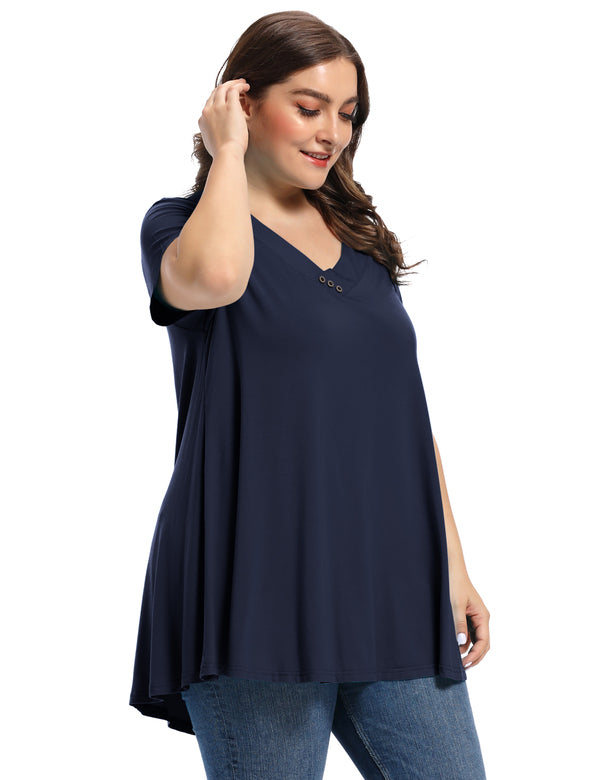 Women's Plus Size Tunic Short Sleeve V Neck Blouses Basic Shirt-LARACE 8054.