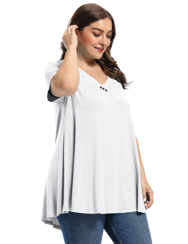 Women's Plus Size Tunic Short Sleeve V Neck Blouses Basic Shirt-LARACE 8054.