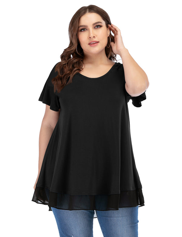 Women's Chiffon T-Shirt Plus Size Short Sleeves Flowy Shirt LARACE