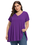 Women's Plus Size Tunic Short Sleeve V Neck Blouses Basic Shirt-LARACE 8054.