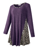 LARACE Plus Leopard Long Sleeve Flowy Shirt Loose Sweater-8084.