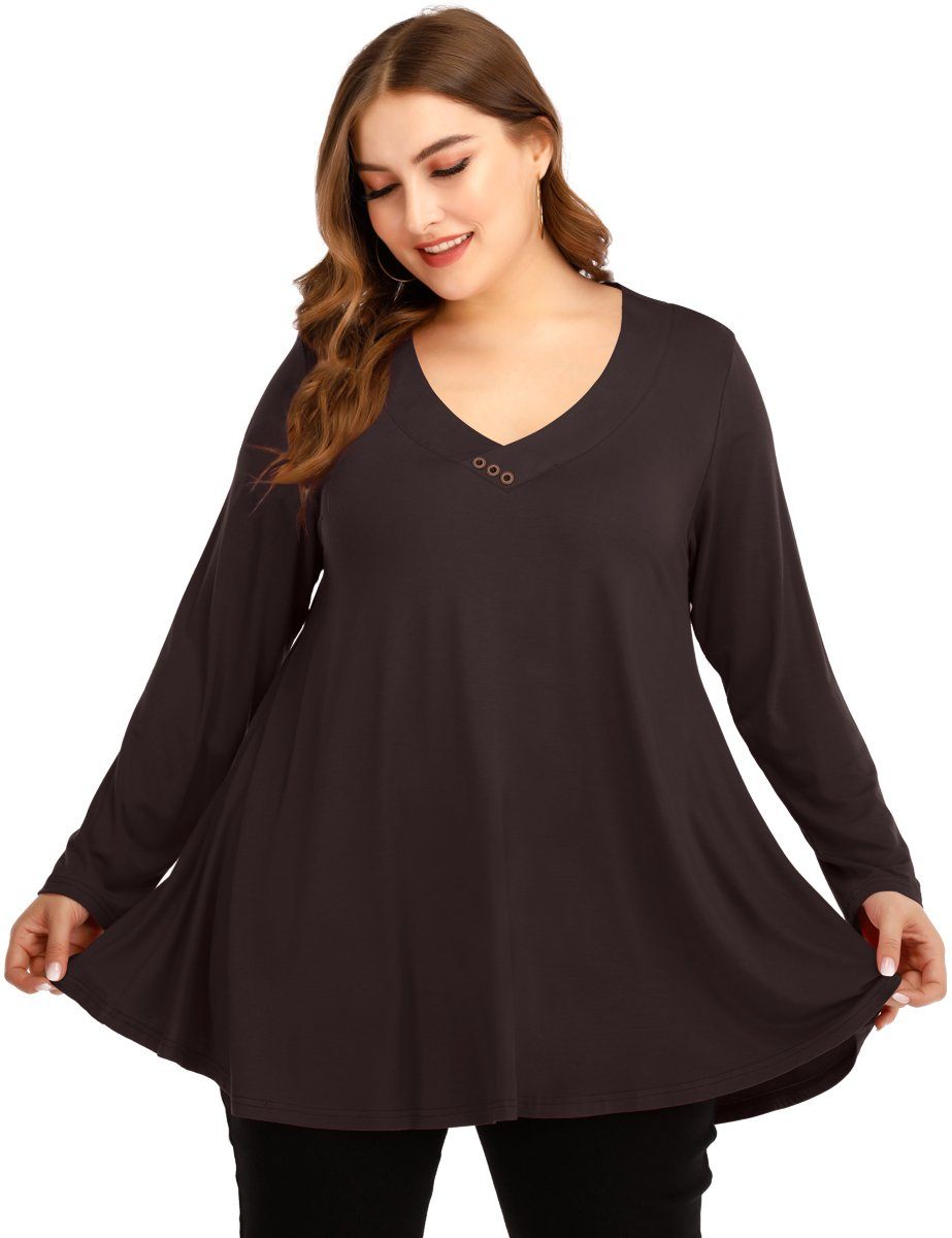 Women's Plus Size Tunic Long Sleeve V Neck Blouses Basic Shirt-LARACE 8055.