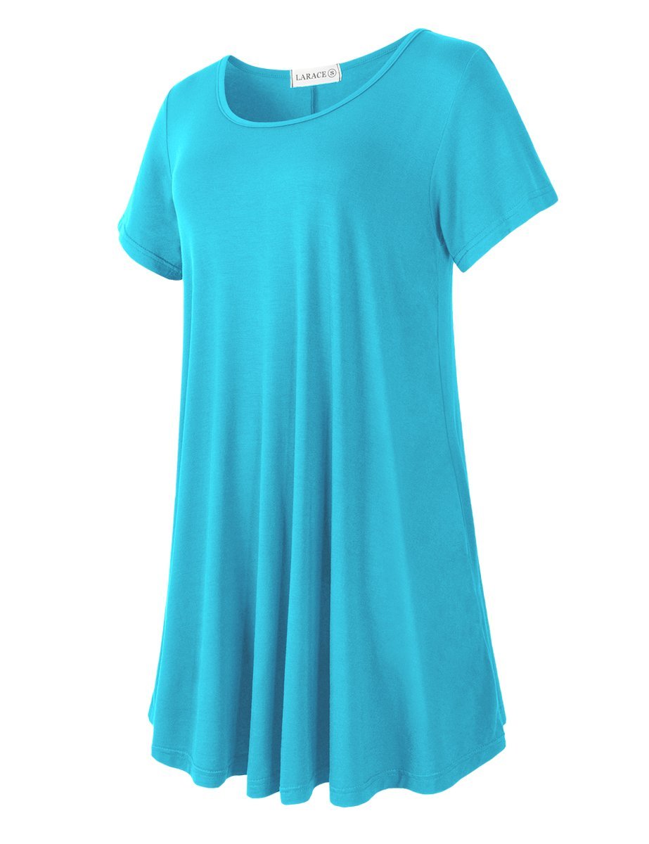 Women's Short Sleeve Swing Tunic Casual Pockets Loose T Shirt Dress-LARACE 8049.