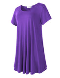 Women's Short Sleeve Swing Tunic Casual Pockets Loose T Shirt Dress-LARACE 8049.