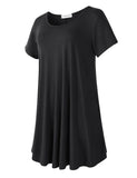 Women's Short Sleeve Swing Tunic Casual Pockets Loose T Shirt Dress-LARACE 8049.