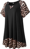 LARACE Plus Size Tunic Leopard Tops for Women Contrast Color Short Sleeve Summer T-Shirt-8065.