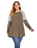 LARACE Plus Size Leopard Long Sleeve Shirt with Pocket-8083.