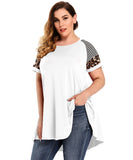 LARACE Leopard Print Tunics Color Block Long Tee Shirt 6XL-8064.