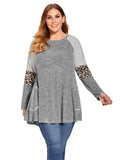 LARACE Plus Size Leopard Long Sleeve Shirt with Pocket-8083.