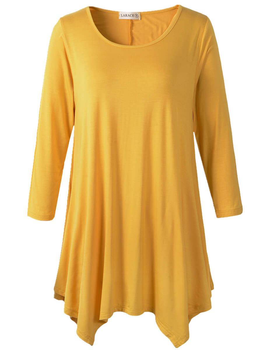 LARACE 3/4 Sleeve Plus Size Tunic Tops Loose Basic Shirt 8028 S-3 XL.