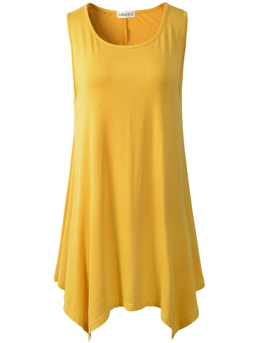 LARACE Plus Size Solid Basic Flowy Tank Tops Summer Sleeveless Tunic-8025.