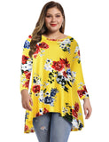 Women's Plus Size Tops floral printed 3/4 Sleeve Loose Fit Flare Swing Tunic -LARACE 8052.