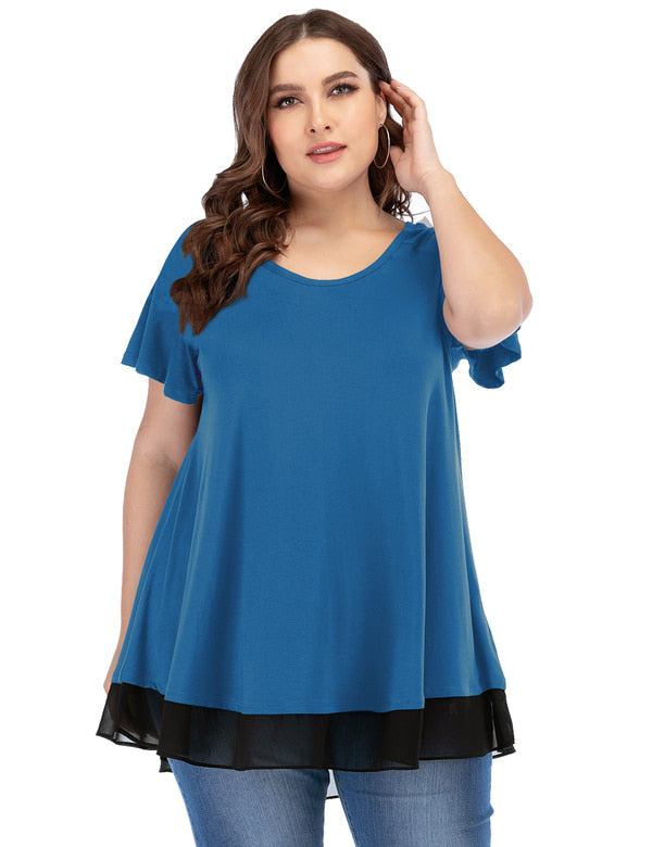 Women's Chiffon T-Shirt Plus Size Short Sleeves Flowy Shirt - LARACE 8060.