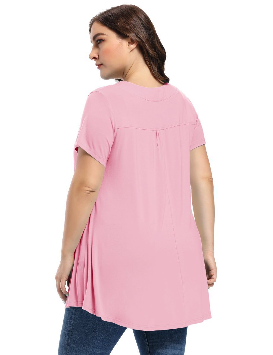 Women's Plus Size Tunic Short Sleeve V Neck Blouses Basic Shirt-LARACE 8054.