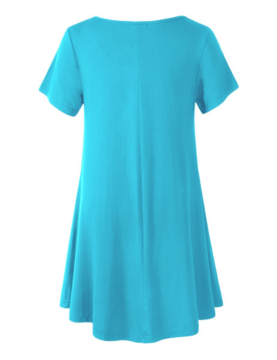 Women's Short Sleeve Swing Tunic Casual Pockets Loose T Shirt Dress-LARACE 8049.