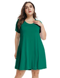 Women's Short Sleeve Swing Tunic Casual Pockets Loose T Shirt Dress-LARACE 8049.