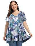 Women's Plus Size Tunic Short Sleeve V Neck Blouses Basic Shirt-LARACE 8054.