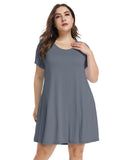 Women's Short Sleeve Swing Tunic Casual Pockets Loose T Shirt Dress-LARACE 8049.