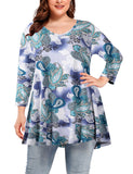 V Neck Loose Fit Flowy Long Sleeve Tunics Tops Plus Size for Women - LARACE 8056.