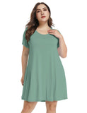 Women's Short Sleeve Swing Tunic Casual Pockets Loose T Shirt Dress-LARACE 8049.