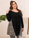 LARACE Plus Leopard Long Sleeve Flowy Shirt Loose Sweater-8084