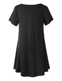 Women's Short Sleeve Swing Tunic Casual Pockets Loose T Shirt Dress-LARACE 8049.