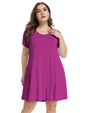 Women's Short Sleeve Swing Tunic Casual Pockets Loose T Shirt Dress-LARACE 8049.