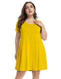 Women's Short Sleeve Swing Tunic Casual Pockets Loose T Shirt Dress-LARACE 8049.