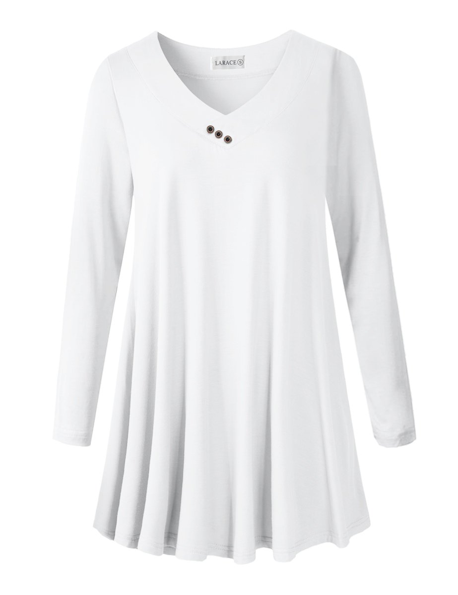 MAWCLOS Ladies T-shirt Plus Size Tops V Neck Tunic Loose Holiday Short  Sleeve Blouse White XL