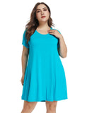 Women's Short Sleeve Swing Tunic Casual Pockets Loose T Shirt Dress-LARACE 8049.