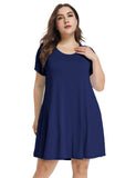 Women's Short Sleeve Swing Tunic Casual Pockets Loose T Shirt Dress-LARACE 8049.