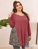 LARACE Plus Leopard Long Sleeve Flowy Shirt Loose Sweater-8084.